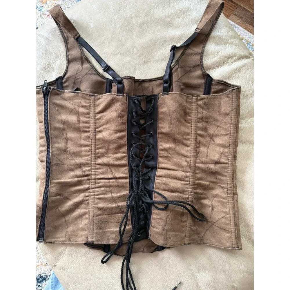 Corset Top Brown Lace Up Zip Renaissance Faire Festival Bustier ?XL Whimsygoth